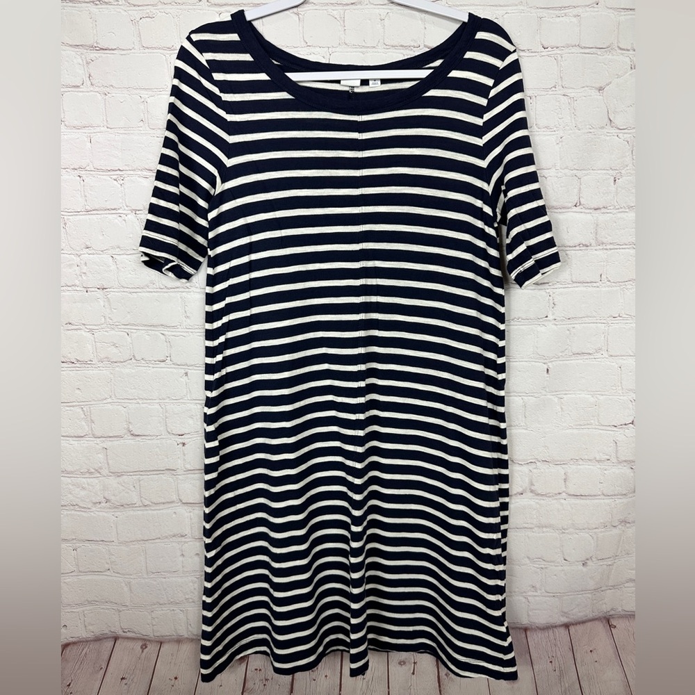 Gap blue white striped modal cotton short sleeveā shirt swing dress sz M GUC